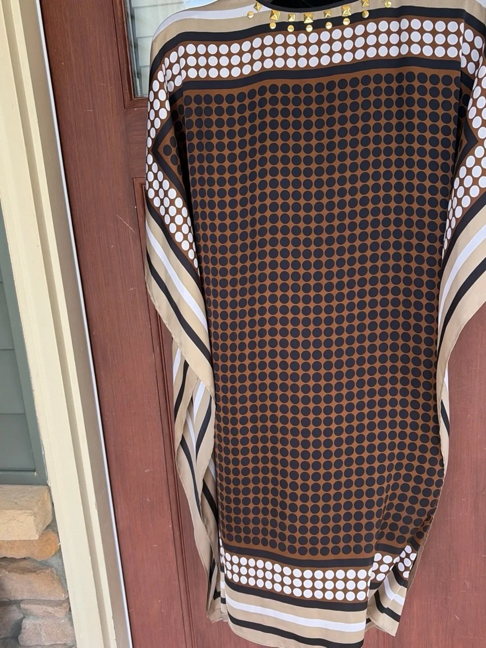 Brown Patterned V-Neck Women’s Tunic Dress